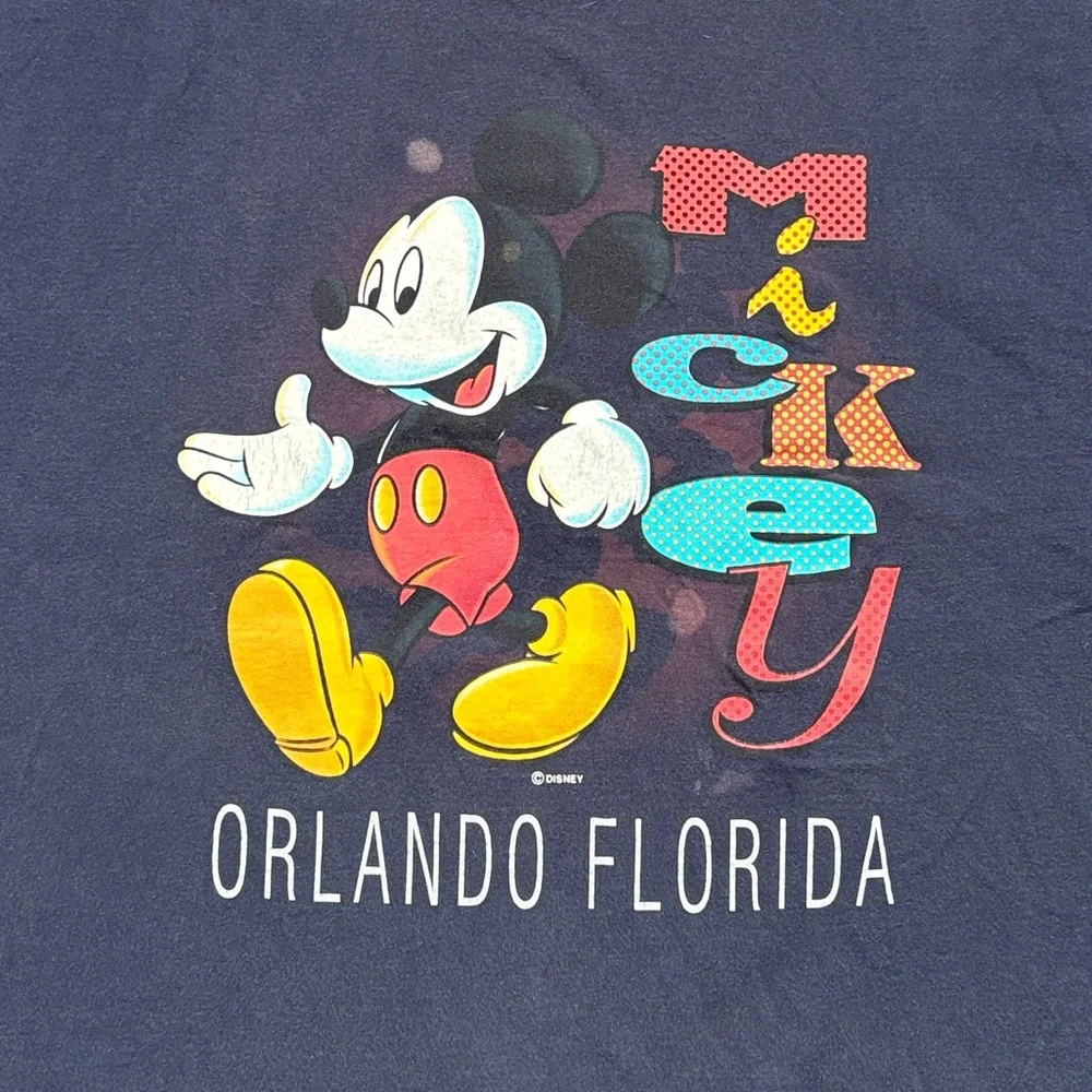 VINTAGE 90S DISNEY MICKEY MOUSE ORLANDO FLORIDA GRAPHIC BLUE T-SHIRT MENS XL - Picture 2 of 5